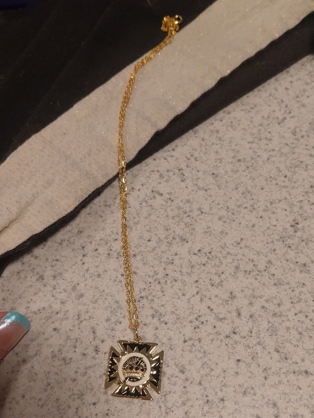 Gold and Black Enamel Sunburst Pendant Necklace - Picture 2 of 2